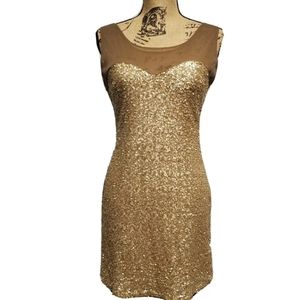 MARINEBLU GOLD SEQUIN BODYCON MINI DRESS M